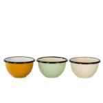 Metal enamel bowls in different colours