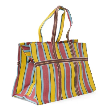 Woven plastic bag with zip closure and long handles