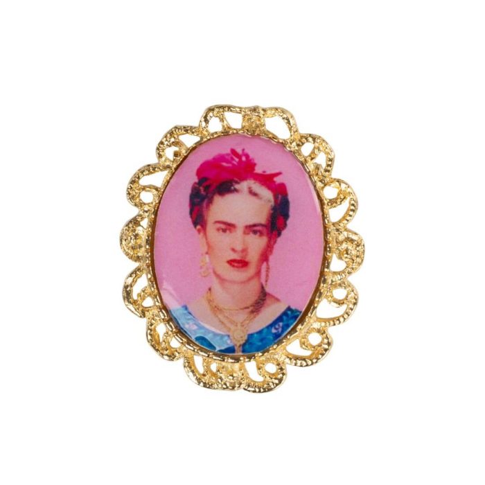 Kitschy breastpin with the image Frida Kahlo