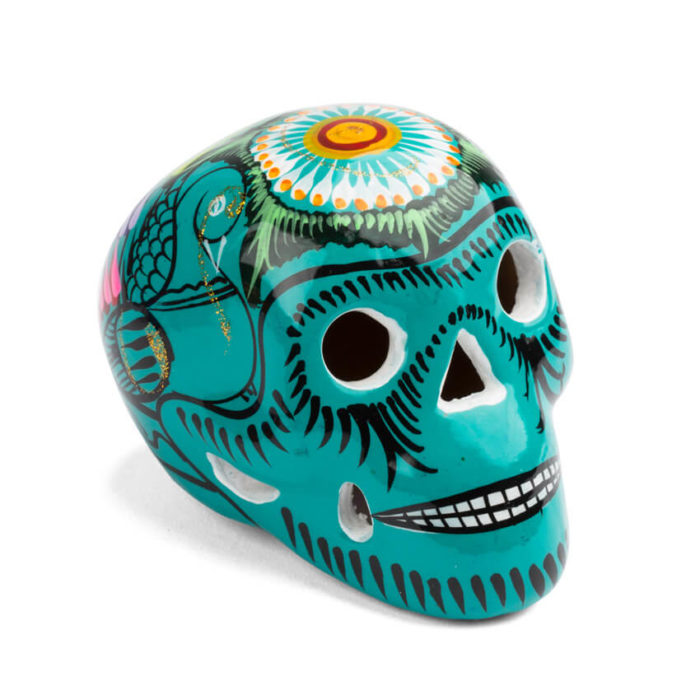 Calavera Mexicana Decorativa de cerámica Mediana Turquesa FANMEX Fantastik 