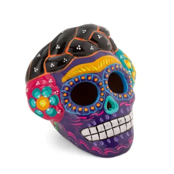 Frida inspired ceramic skull used as a decoration piece