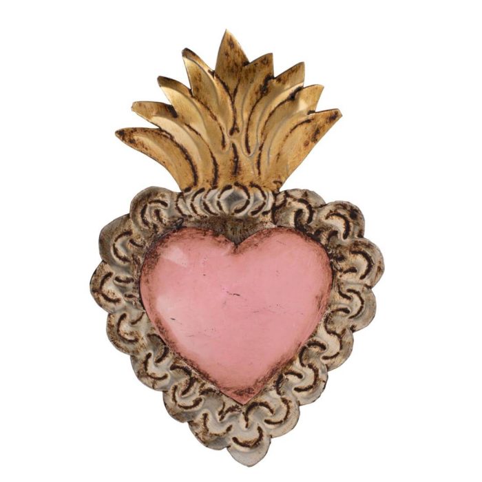 Tin heart with flame - handcrafted in Mexico