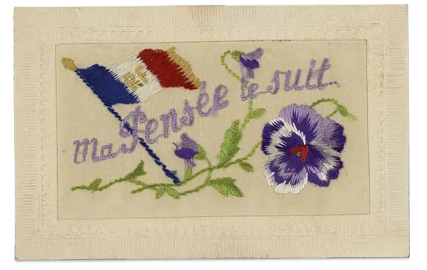 Postal bordada de la Primera Guerra Mundial