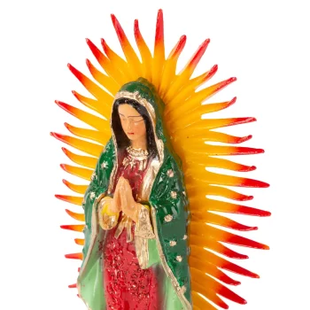 Colorful statuette of our Lady of Guadalupe made with resin