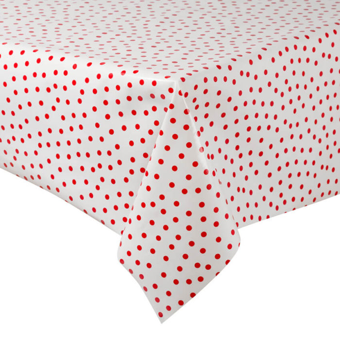 Red on white polka-dot oilcloth