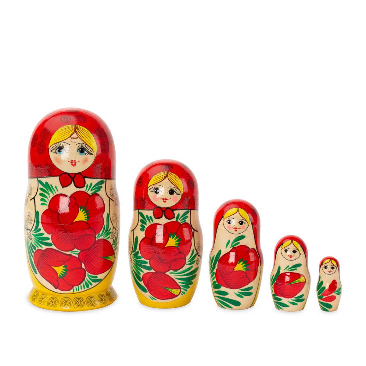 Azhna 5 piezas de animales familia anidación muñeca recuerdo Matryoshka colección decoración del hogar pintado a mano muñeca rusa 4 pulgadas muñeca apilable madera amarillo 