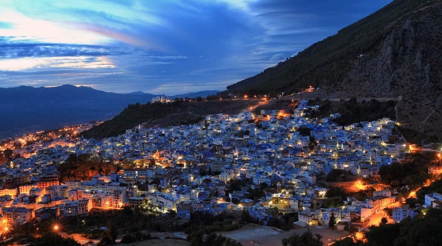 Panoramic view of Chefchaouen at dawn