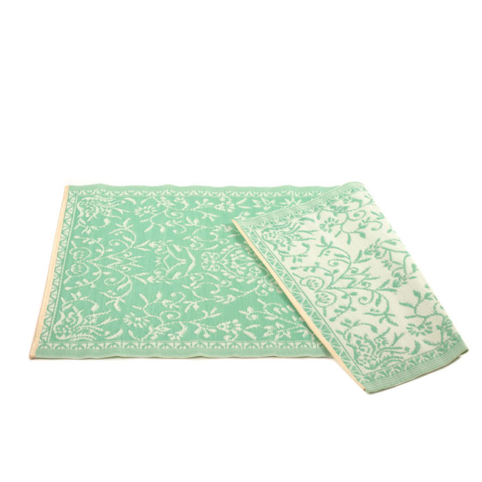Light green plastic rug imported from India