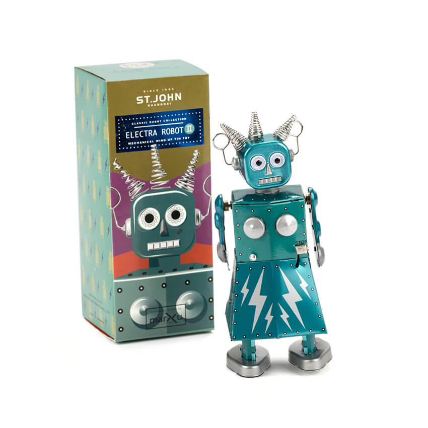 John Wind Up Tin Toy Collectible Retro Space Girl ELECTRA ROBOT 5.5" Saint St 