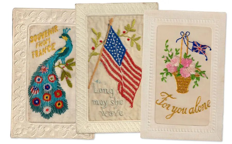 Postales bordadas de seda de principios de siglo XX