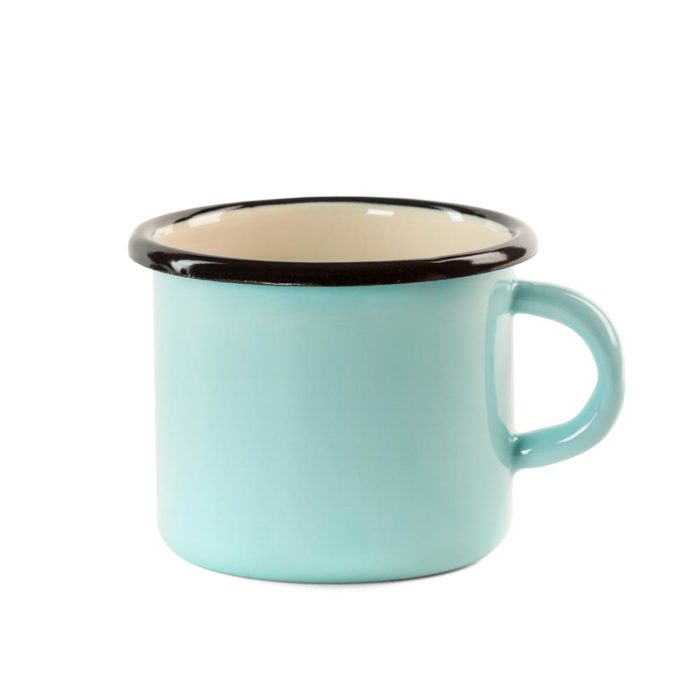 Light blue enameled mug very resistant and durable